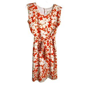 Emma Michele Womens Orange and White Elasticized Waist Dress Size S Office Glam